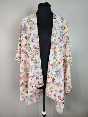 Floral Print Open Front Kimono Cover Up Square Body Flowy Boho Beachy Feminine